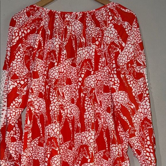 Orange and White Smocked Tunic with Relaxed Fit - Picture 9 of 12